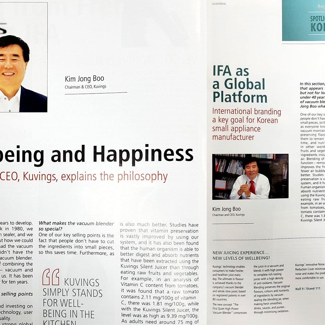 IFA Magazine introduces a global consumer electronics company, Kuvings Focusing on its vacuum blenders that boost both taste and nutrition