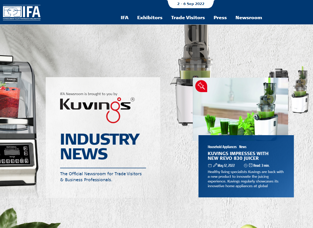 German IFA Newsroom for “Innovative New Products” Covers Kuvings